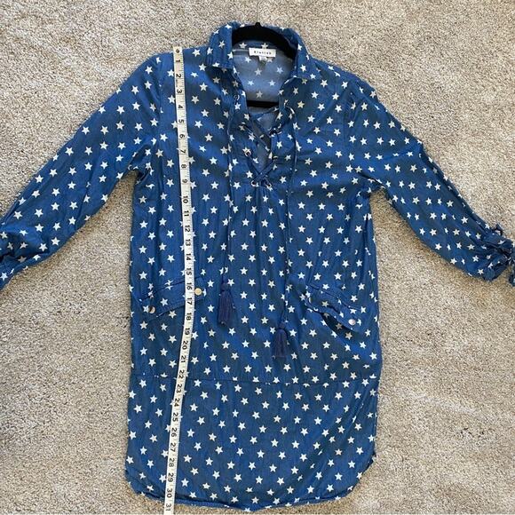 Stellah Blue Denim White 4th of July USA Star Print Boho Tunic Shift Dress XS - Picture 9 of 10